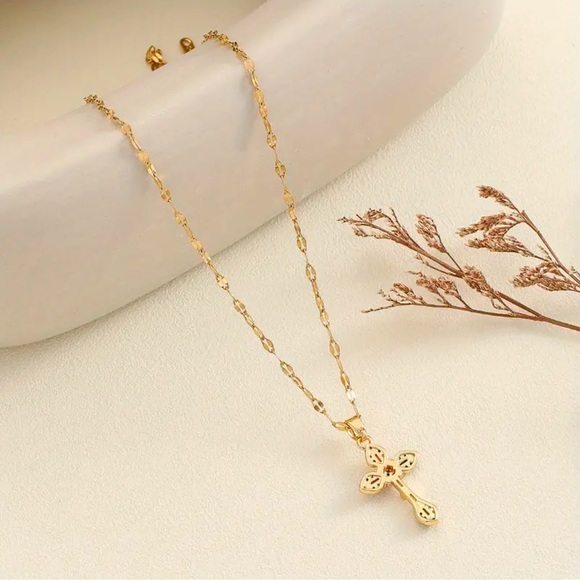 Rainbow Cross Necklace, Gold Cross Necklace, Religious Jewelry - Picture 3 of 6